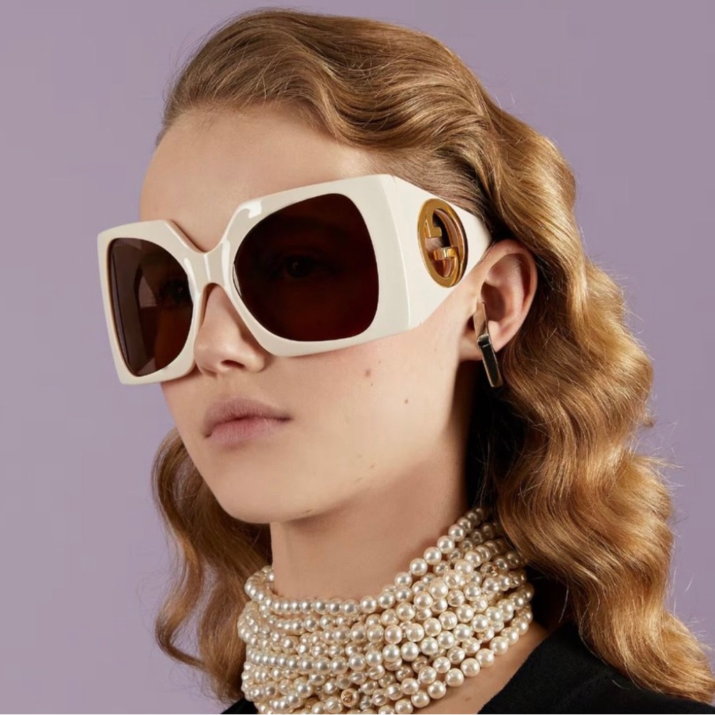 Gucci Cream And Brown Oversized Sunglasses